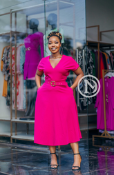 Elegant Hot pink midi dress with pockets